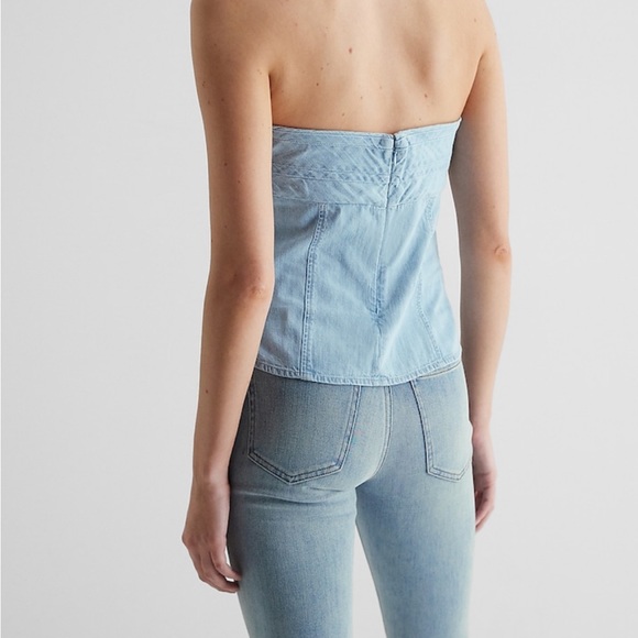 Denim Bow Button Up Tube Top - Picture 3 of 5